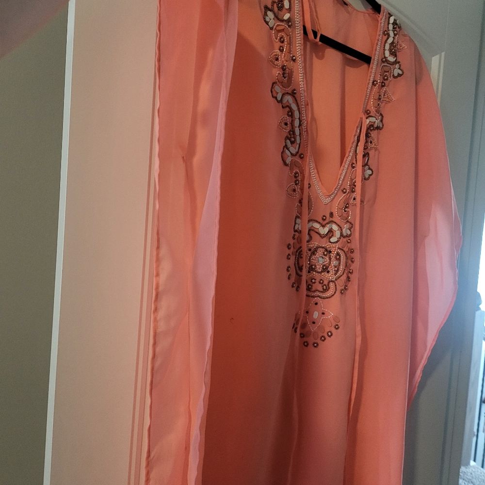 Beautiful Coral Beaded Bathing Suit Cover Up - Picture 2 of 3